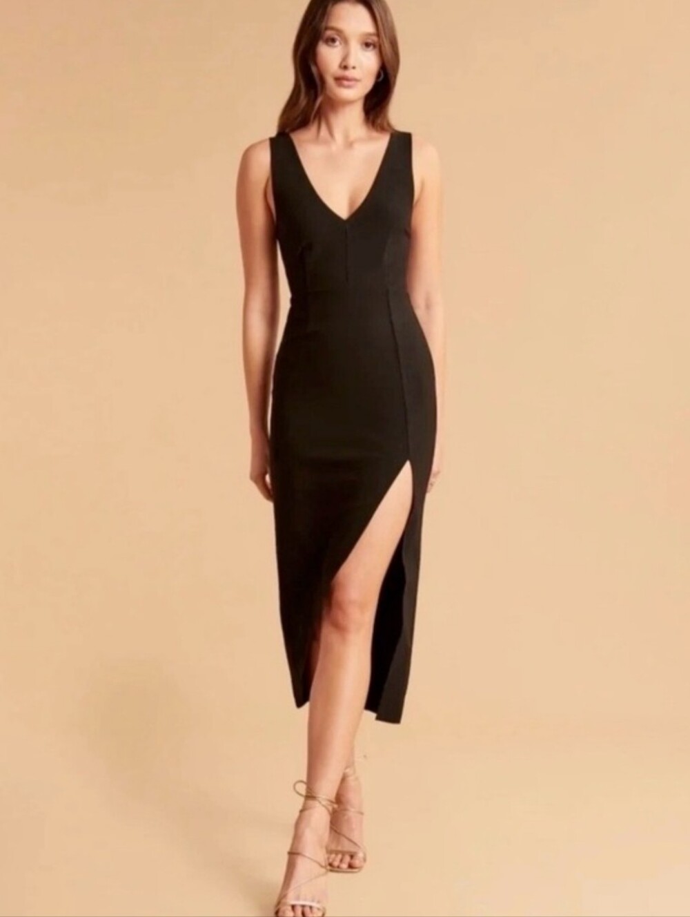 Abercrombie & Fitch Black V-Neck Midi Dress